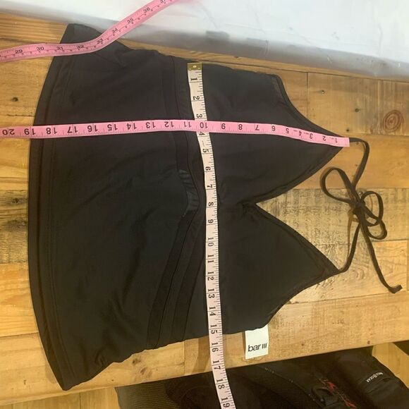 Bar lll “Run Wild” Tankini Black Mesh-Trim Stretchy Tied V-Neck Women XL NWT - Picture 9 of 9
